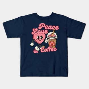 Peace Love And Coffee Cup Retro Valentine Kids T-Shirt